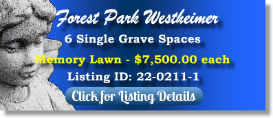 6 Single Grave Spaces for Sale $7500ea! Forest Park Westheimer Houston, TX Memory Lawn The Cemetery Exchange