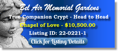 True Companion Crypt for Sale $10500! Bel Air Memorial Gardens Bel Air, MD Chapel of Love The Cemetery Exchange