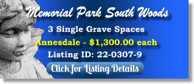3 Single Grave Spaces for Sale $1300ea! Memorial Park South Woods Memphis, TN Annesdale The Cemetery Exchange