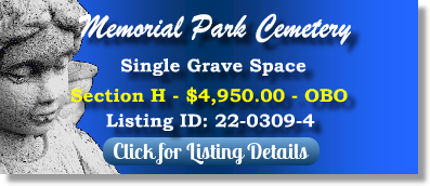 Single Grave Space for Sale $4950! Memorial Park Cemetery Memphis, TN Section H The Cemetery Exchange