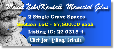 2 Single Grave Spaces for Sale $7500ea! Mount Nebo Kendall Memorial Gardens Miami, FL Section 16C The Cemetery Exchange