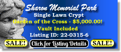Single Lawn Crypt $5K! Sharon Memorial Park Charlotte, NC Cross The Cemetery Exchange 22-0315-6