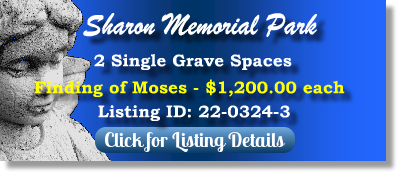 2 Single Grave Spaces for Sale $1200ea! Sharon Memorial Park Charlotte, NC Finding of Moses The Cemetery Exchange 22-0324-3