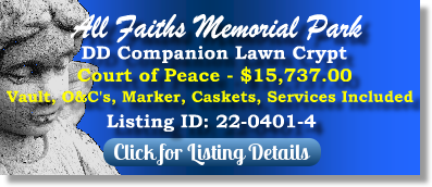 DD Companion Lawn Crypt for Sale $15737! All Faiths Memorial Park Casselberry, FL Court of Peace The Cemetery Exchange