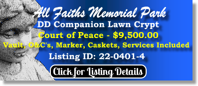 DD Companion Lawn Crypt $9500! All Faiths Memorial Park Casselberry, FL Court of Peace The Cemetery Exchange 22-0401-4