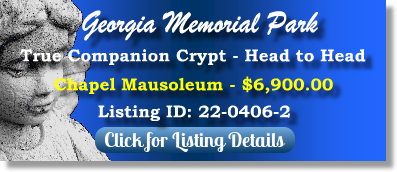 True Companion Crypt for Sale $6900! Georgia Memorial Park Marietta, GA Chapel Mausoleum The Cemetery Exchange