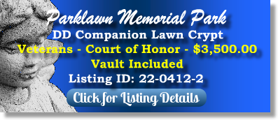 DD Companion Lawn Crypt for Sale $3500! Parklawn Memorial Park Rockville, MD Veterans The Cemetery Exchange