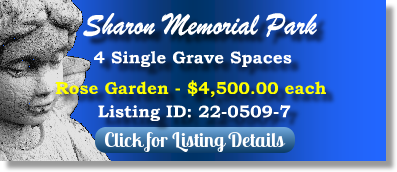 4 Single Grave Spaces for Sale $4500ea! Sharon Memorial Park Charlotte, NC Rose The Cemetery Exchange