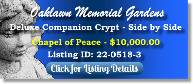 Deluxe Companion Crypt for Sale $10K! Oaklawn Memorial Gardens Indianapolis, IN Peace The Cemetery Exchange