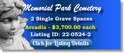 2 Single Grave Spaces for Sale $3700ea! Memorial Park Cemetery Memphis, TN 