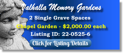 2 Single Grave Spaces for Sale $2Kea! Valhalla Memory Gardens Huntsville, AL Chapel Garden The Cemetery Exchange