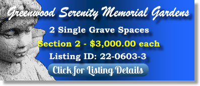 2 Single Grave Spaces for Sale $3Kea! Greenwood Serenity Memorial Gardens Montgomery, AL Section 2 The Cemetery Exchange