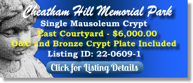 Single Crypt on Sale Now $6K! Cheatham Hill Memorial Park Marietta, GA East Courtyard The Cemetery Exchange