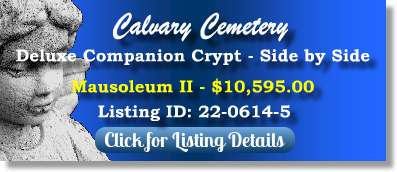 Deluxe Companion Crypt for Sale $10595! Calvary Cemetery Tulsa, OK Mausoleum II The Cemetery Exchange