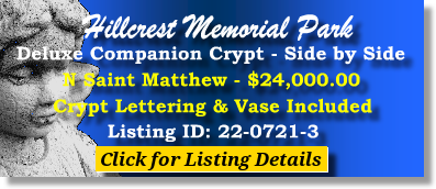 Deluxe Companion Crypt for Sale $24K! Hillcrest Memorial Park Dallas, TX N St. Matthew The Cemetery Exchange 22-0721-3