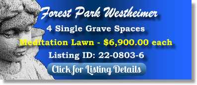 4 Single Grave Spaces for Sale $6900! Forest Park Westheimer Houston, TX Meditation Lawn The Cemetery Exchange 22-0803-6