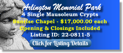 4 Single Crypts for Sale $17Kea! Arlington Memorial Park Sandy Springs, GA Sunrise Chapel The Cemetery Exchange 22-0811-5