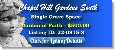 Single Grave Space for Sale $500! Chapel Hill Gardens South Oak Lawn, IL Faith The Cemetery Exchange 22-0815-3