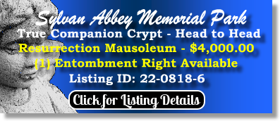 1/2 of True Companion Crypt for Sale $4K! Sylvan Abbey Memorial Park Clearwater, FL Resurrection The Cemetery Exchange 22-0818-6