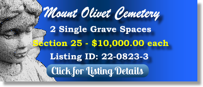 2 Single Grave Spaces for Sale $10Kea! Mount Olivet Cemetery Nashville, TN Section 25 The Cemetery Exchange 22-0823-3