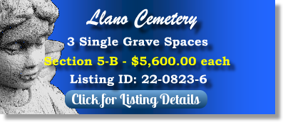 3 Single Grave Spaces for Sale $5600ea! Llano Cemetery Amarillo, TX Section 5B The Cemetery Exchange 22-0823-6