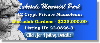 12 Crypt Private Mausoleum for Sale $225K! Lakeside Memorial Park Miami, FL Massadah The Cemetery Exchange 22-0826-3