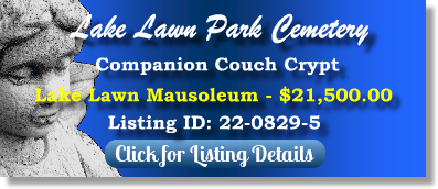 Companion Couch Crypt for Sale $21500! Lake Lawn Park Cemetery New Orleans, LA Mausoleum The Cemetery Exchange 22-0829-5