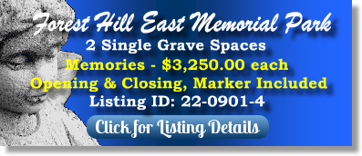 2 Single Grave Spaces for Sale $3250ea! Forest Hill East Memorial Park Memphis, TN Memories The Cemetery Exchange 22-0901-4