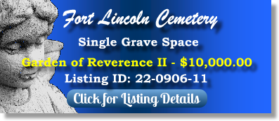 Single Grave Space for Sale $10K! Fort Lincoln Cemetery Brentwood, MD Reverence II The Cemetery Exchange 22-0906-11