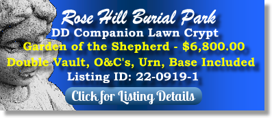 DD Companion Lawn Crypt for Sale $6800! Rose Hill Burial Park Oklahoma City, OK Shepherd The Cemetery Exchange 22-0919-1