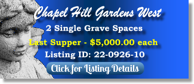 2 Single Grave Spaces for Sale $5Kea! Chapel Hill Gardens West Oakbrook Terrace, IL Last Supper The Cemetery Exchange 22-0926-10