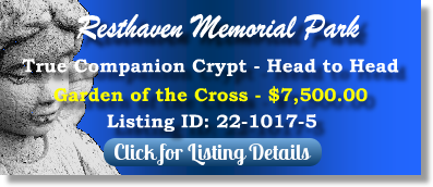 True Companion Crypt for Sale $7500! Resthaven Memorial Park Louisville, KY Cross The Cemetery Exchange 22-1017-5