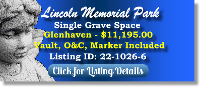Single Grave Space for Sale $11195! Lincoln Memorial Park Portland, OR Glenhaven The Cemetery Exchange 22-1026-6