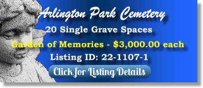20 Single Grave Spaces for Sale $3Kea! Arlington Park Cemetery Greenfield, WI Garden of Memories The Cemetery Exchange 22-1107-1