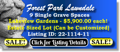 9 Single Grave Spaces $5900ea! Forest Park Lawndale Houston, TX Lakeview The Cemetery Exchange 22-1114-11