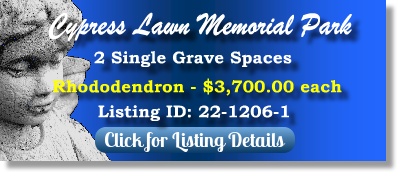 2 Single Grave Spaces for Sale $3700ea! Cypress Lawn Memorial Park Everett, WA Rhododendron The Cemetery Exchange 22-1206-1