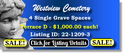 4 Single Grave Spaces on Sale Now $1Kea! Westview Cemetery Atlanta, GA Terrace D The Cemetery Exchange 22-1209-3