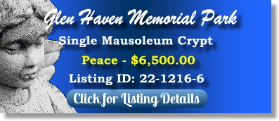 Single Crypt for Sale $6500! Glen Haven Memorial Park Winter Park, FL Peace The Cemetery Exchange 22-1216-6