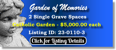 2 Single Grave Spaces for Sale $5Kea! Garden of Memories Tampa, FL Catholic The Cemetery Exchange 23-0110-3
