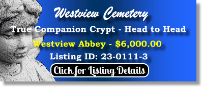 True Companion Crypt for Sale $6K! Westview Cemetery Atlanta, GA Abbey The Cemetery Exchange 23-0111-3