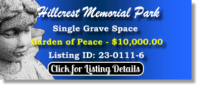 Single Grave Space for Sale $10K! Hillcrest Memorial Park Dallas, TX Peace The Cemetery Exchange 23-0111-6