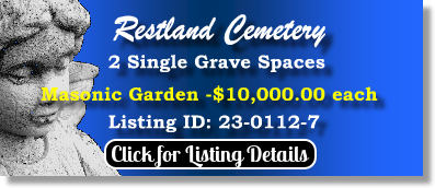 2 Single Grave Spaces for Sale $10Kea! Restland Cemetery Dallas, TX Masonic The Cemetery Exchange 23-0112-7