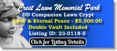 DD Companion Lawn Crypt for Sale $5500! Crest Lawn Memorial Park Atlanta, GA Love & Eternal Peace The Cemetery Exchange 23-0118-5