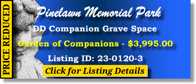 DD Companion Grave Space $3995! Pinelawn Memorial Park Farmingdale, NY Companions The Cemetery Exchange 23-0120-3