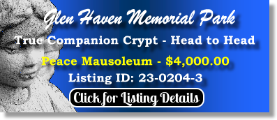 True Companion Crypt for Sale $4K! Glen Haven Memorial Park Glen Burnie, MD Peace The Cemetery Exchange 23-0204-3