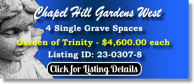 4 Single Grave Spaces $4600ea! Chapel Hill Gardens West Oakbrook Terrace, IL Trinity The Cemetery Exchange 23-0307-8