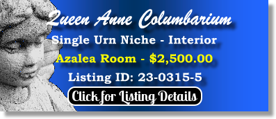 Single Urn Niche $2500! Queen Anne Columbarium Seattle, WA Azalea Room The Cemetery Exchange 23-0315-5