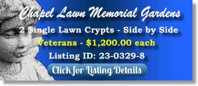 2 Single Lawn Crypts $1200ea! Chapel Lawn Memorial Gardens Schererville, IN Veterans The Cemetery Exchange 23-0329-8
