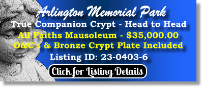 True Companion Crypt $35K! Arlington Memorial Park Sandy Springs, GA All Faiths The Cemetery Exchange 23-0403-6