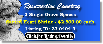 2 Single Grave Spaces $2500ea! Resurrection Cemetery Romeoville, IL Sacred Heart The Cemetery Exchange 23-0404-3
